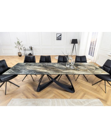 Table à manger en céramique aspect marbre taupe 180-220 (260) cm VELVETSTONE