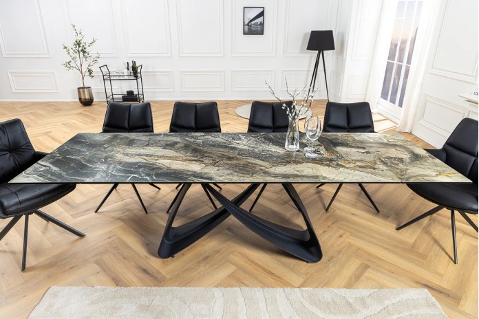 Table à manger en céramique aspect marbre taupe 180-220 (260) cm VELVETSTONE
