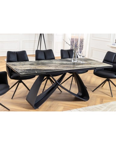 Table à manger en céramique aspect marbre taupe 180-220 (260) cm VELVETSTONE