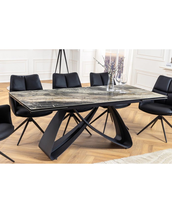 Table à manger en céramique aspect marbre taupe 180-220 (260) cm VELVETSTONE