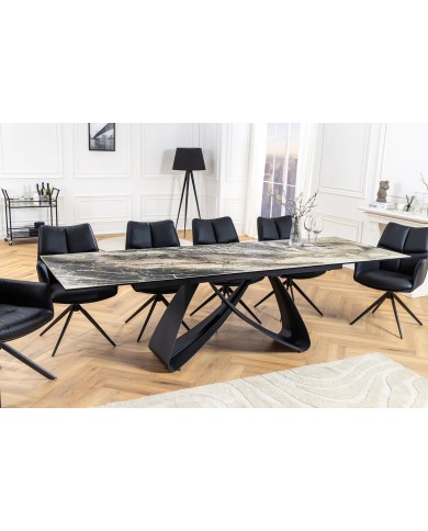 Table à manger en céramique aspect marbre taupe 180-220 (260) cm VELVETSTONE
