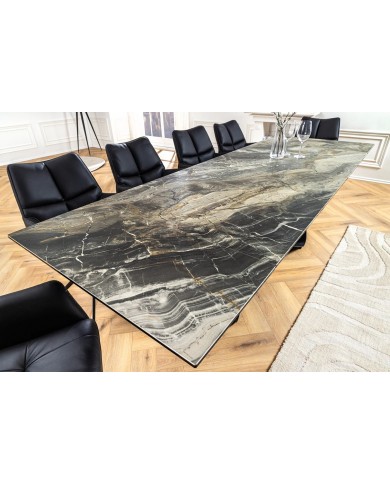 Table à manger en céramique aspect marbre taupe 180-220 (260) cm VELVETSTONE