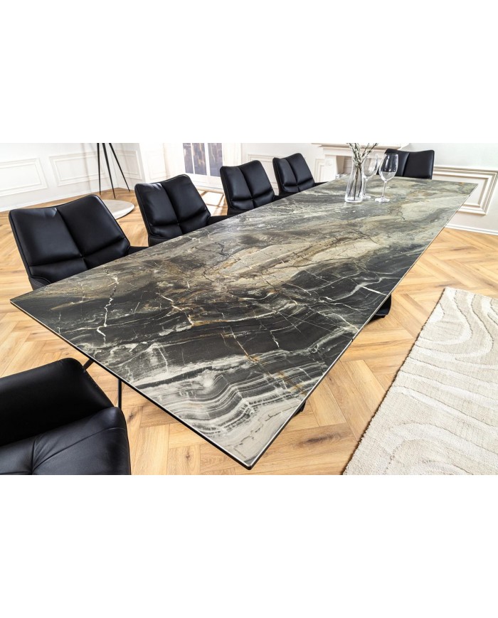Table à manger en céramique aspect marbre taupe 180-220 (260) cm VELVETSTONE