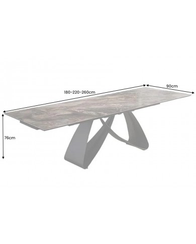 Table à manger en céramique aspect marbre taupe 180-220 (260) cm VELVETSTONE