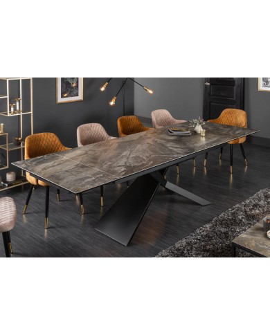 Table à manger en céramique aspect marbre taupe 180-220 (260) cm Marbelia