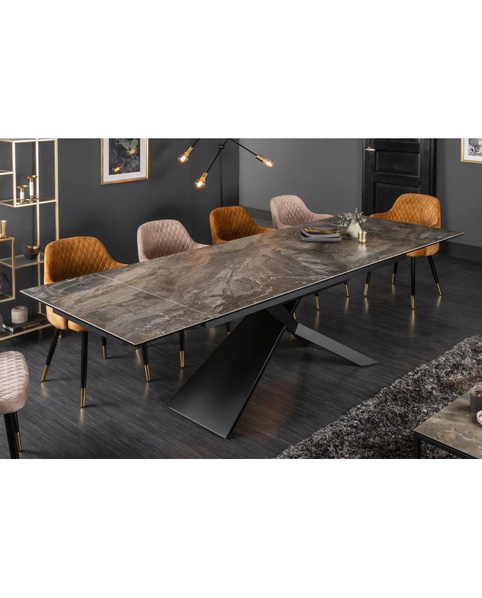 Table à manger en céramique aspect marbre taupe 180-220 (260) cm Marbelia