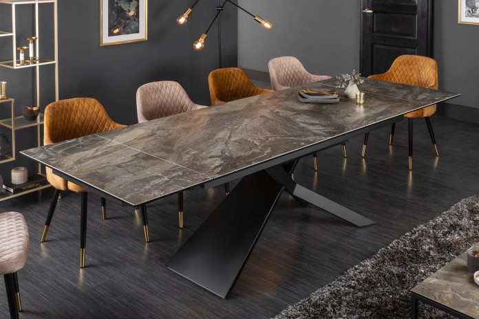 Table à manger en céramique aspect marbre taupe 180-220 (260) cm Marbelia