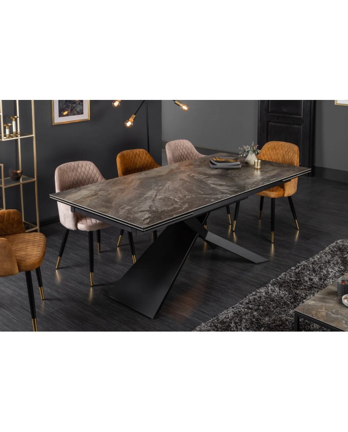 Table à manger en céramique aspect marbre taupe 180-220 (260) cm Marbelia