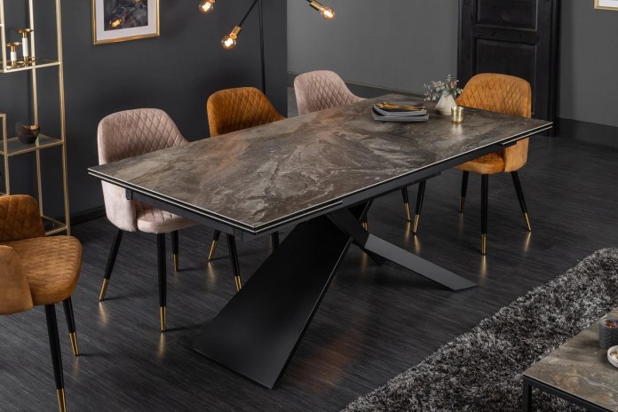 Table à manger en céramique aspect marbre taupe 180-220 (260) cm Marbelia