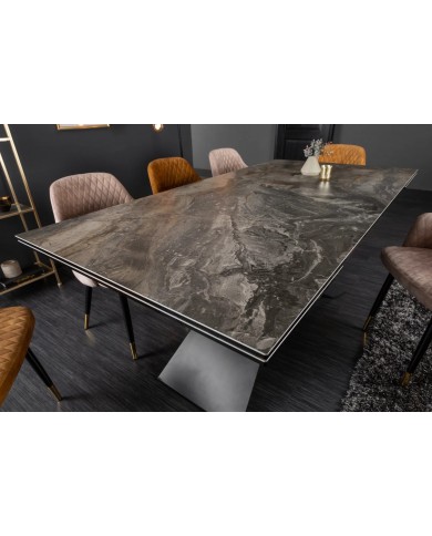 Table à manger en céramique aspect marbre taupe 180-220 (260) cm Marbelia