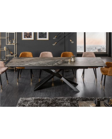Table à manger en céramique aspect marbre taupe 180-220 (260) cm Marbelia