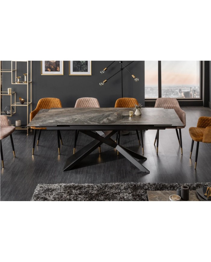 Table à manger en céramique aspect marbre taupe 180-220 (260) cm Marbelia