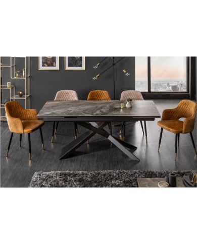 Table à manger en céramique aspect marbre taupe 180-220 (260) cm Marbelia