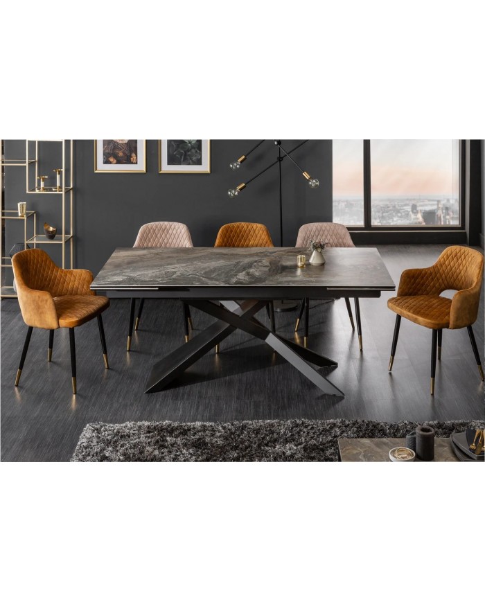 Table à manger en céramique aspect marbre taupe 180-220 (260) cm Marbelia