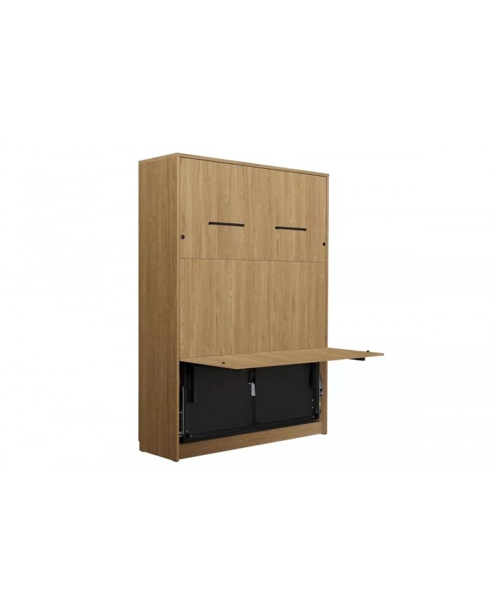 Armoire lit escamotable relevable vertical avec bureau intégré 120x200 cm chêne huilé DELUXE