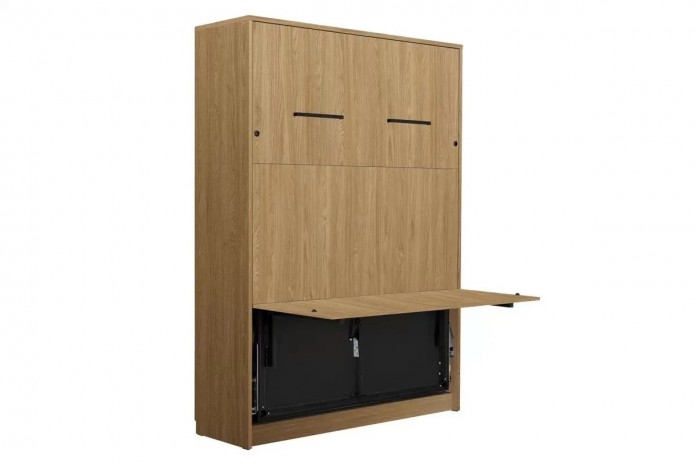 Armoire lit escamotable relevable vertical avec bureau intégré 120x200 cm chêne huilé DELUXE