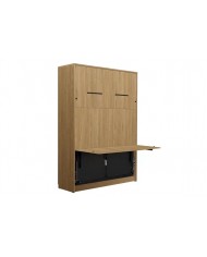 Armoire lit escamotable relevable vertical avec bureau intégré 120x200 cm chêne huilé DELUXE