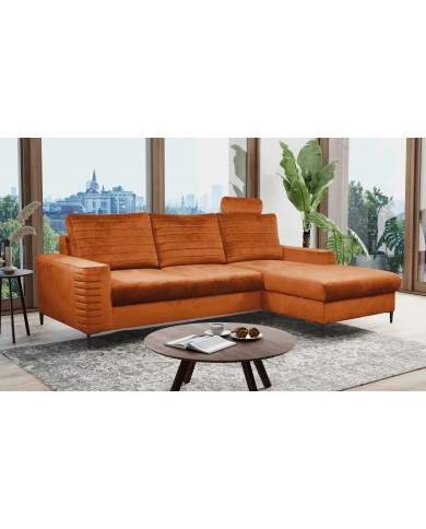 Canapé d’angle convertible + coffre LIVANO Rouille – Élégance contemporaine & qualité haut de gamme Promo !
