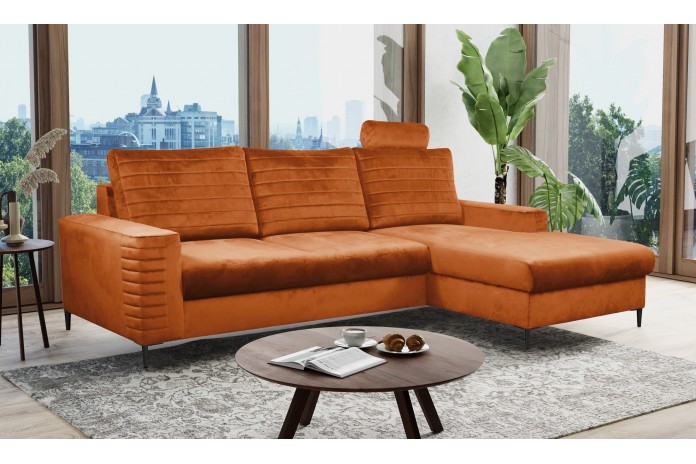 Canapé d’angle convertible + coffre LIVANO Rouille – Élégance contemporaine & qualité haut de gamme Promo !