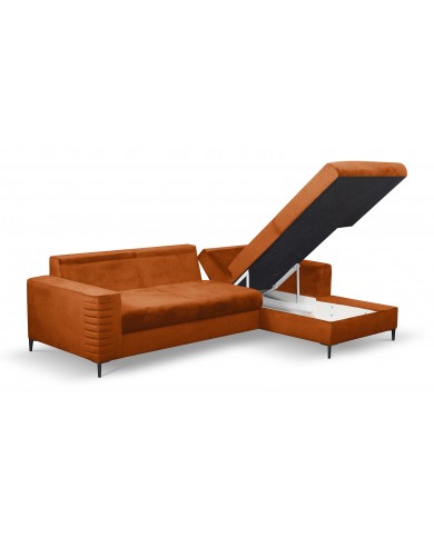 Canapé d’angle convertible + coffre LIVANO Rouille – Élégance contemporaine & qualité haut de gamme Promo !