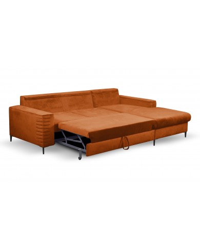 Canapé d’angle convertible + coffre LIVANO Rouille – Élégance contemporaine & qualité haut de gamme Promo !