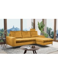 Canapé d’angle convertible + coffre LIVANO Moutarde – Élégance contemporaine & qualité haut de gamme Promo !