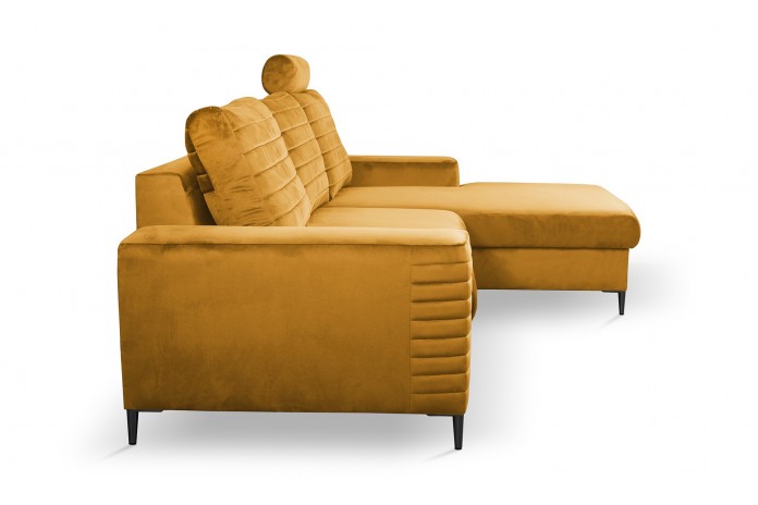 Canapé d’angle convertible + coffre LIVANO Moutarde – Élégance contemporaine & qualité haut de gamme Promo !