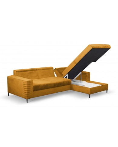 Canapé d’angle convertible + coffre LIVANO Moutarde – Élégance contemporaine & qualité haut de gamme Promo !