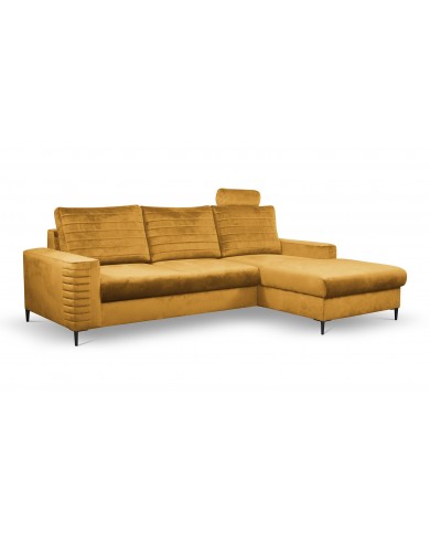 Canapé d’angle convertible + coffre LIVANO Moutarde – Élégance contemporaine & qualité haut de gamme Promo !