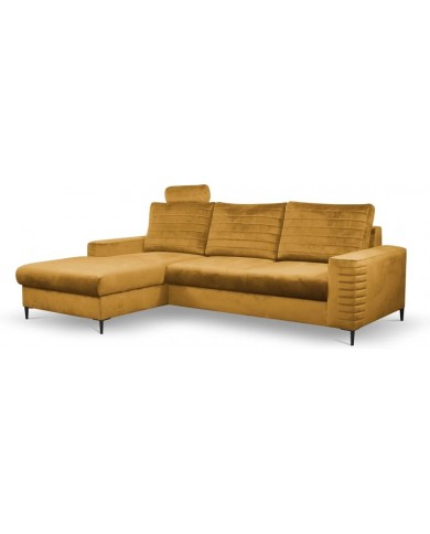 Canapé d’angle convertible + coffre LIVANO Moutarde – Élégance contemporaine & qualité haut de gamme Promo !