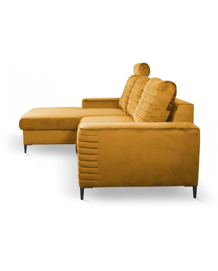Canapé d’angle convertible + coffre LIVANO Moutarde – Élégance contemporaine & qualité haut de gamme Promo !