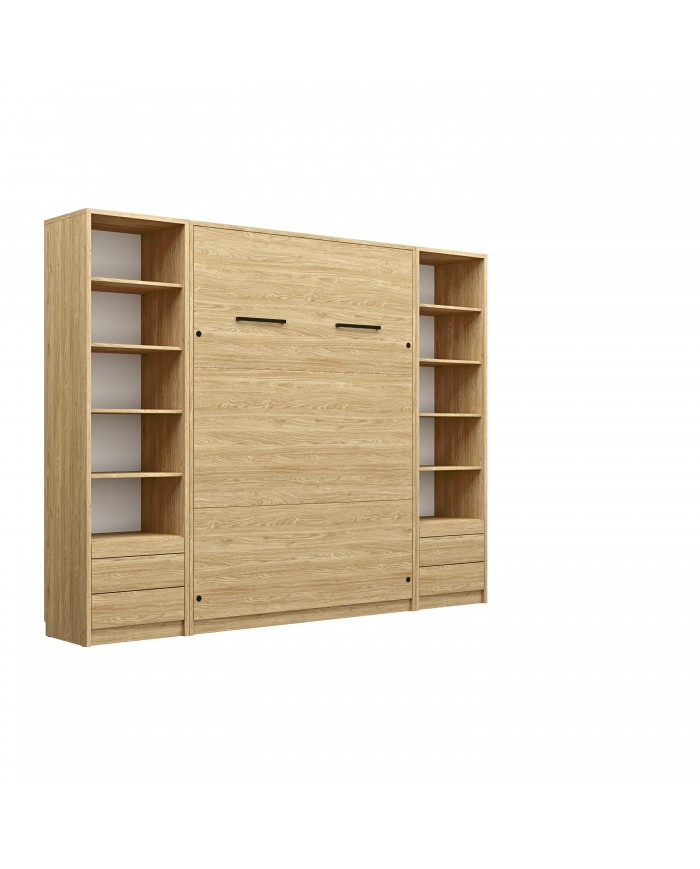 Armoire lit escamotable relevable vertical avec bureau intégré 120x200 cm chêne huilé DELUXE