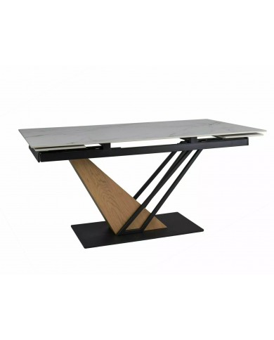 Table céramique 10 couverts  GENESE Blanc mat/chêne - Design puissant, robustesse extrême, capacité XL
