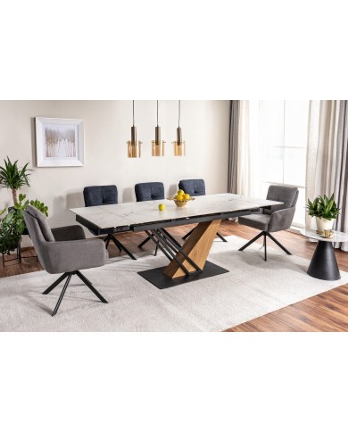 Table céramique 10 couverts  GENESE Blanc mat/chêne - Design puissant, robustesse extrême, capacité XL