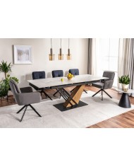Table céramique 10 couverts  GENESE Blanc mat/chêne - Design puissant, robustesse extrême, capacité XL