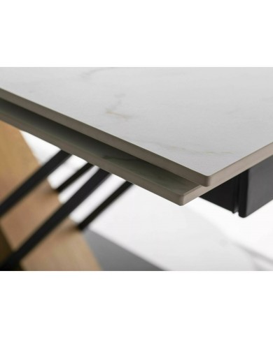 Table céramique 10 couverts  GENESE Blanc mat/chêne - Design puissant, robustesse extrême, capacité XL