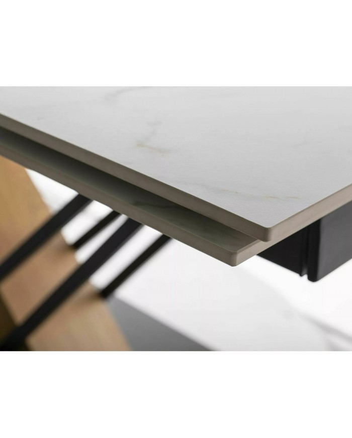 Table céramique 10 couverts  GENESE Blanc mat/chêne - Design puissant, robustesse extrême, capacité XL