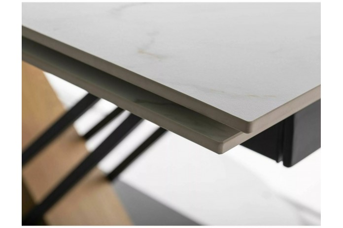 Table céramique 10 couverts  GENESE Blanc mat/chêne - Design puissant, robustesse extrême, capacité XL