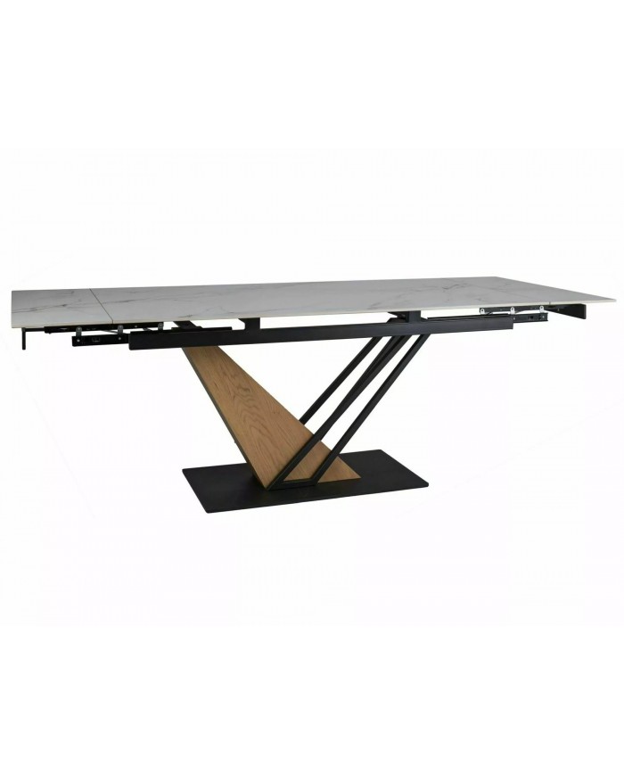 Table céramique 10 couverts  GENESE Blanc mat/chêne - Design puissant, robustesse extrême, capacité XL