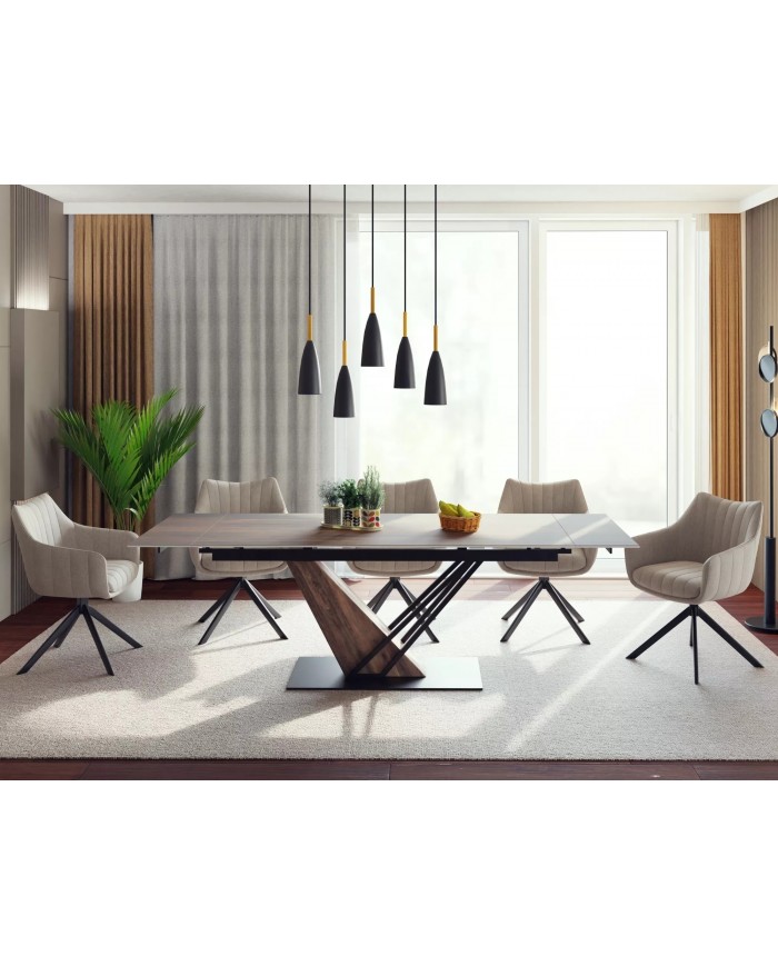 Table extensible GENESE LEGNO – Chêne naturel & métal noir | 160-220 cm | Style industriel haut de gamme