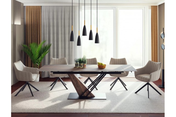 Table extensible GENESE LEGNO – Chêne naturel & métal noir | 160-220 cm | Style industriel haut de gamme