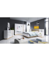 Lit avec tête de lit capitonné + 2 chevets LEDs intégrés 160x200 cm blanc brillant Mobilinea white