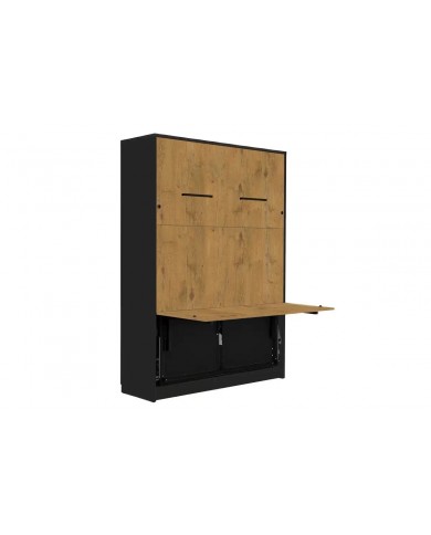 Armoire lit escamotable relevable vertical avec bureau intégré 120x200 cm chêne lancelot  noir DELUXE