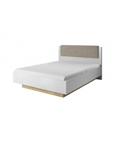 Lit avec tête de lit capitonné + 2 chevets LEDs intégrés 160x200 cm blanc brillant Mobilinea white