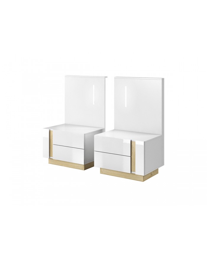 Lit avec tête de lit capitonné + 2 chevets LEDs intégrés 160x200 cm blanc brillant Mobilinea white