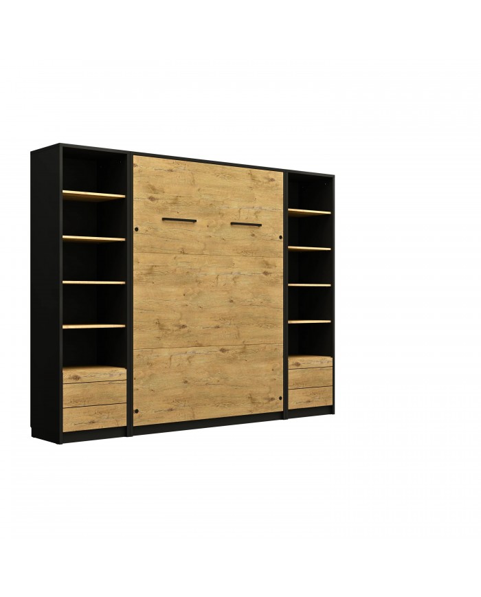Armoire lit escamotable relevable vertical avec bureau intégré 120x200 cm chêne lancelot  noir DELUXE