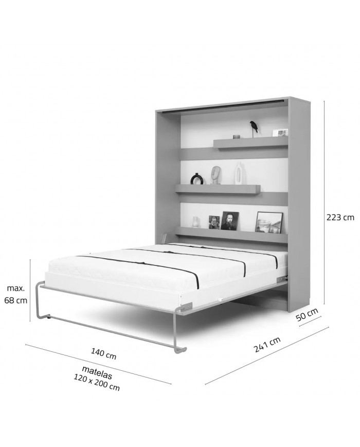 Armoire lit escamotable relevable vertical avec bureau intégré 120x200 cm taupe DELUXE