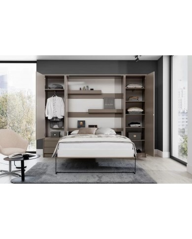 Armoire lit escamotable relevable vertical avec bureau intégré 120x200 cm taupe DELUXE