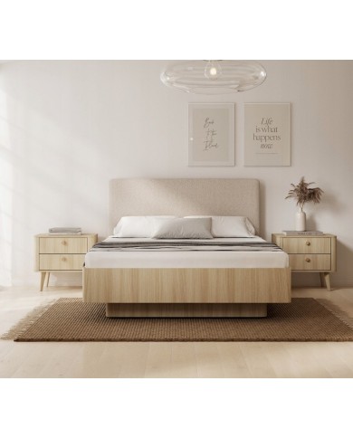 Lit avec tête de lit capitonnée chêne barista 160x200 cm ELIA