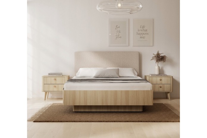 Lit avec tête de lit capitonnée chêne barista 160x200 cm ELIA